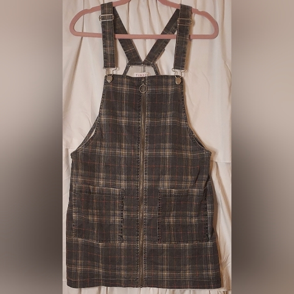 Tinseltown Dresses Tinseltown Gray Plaid Mini Overall Dress Poshmark